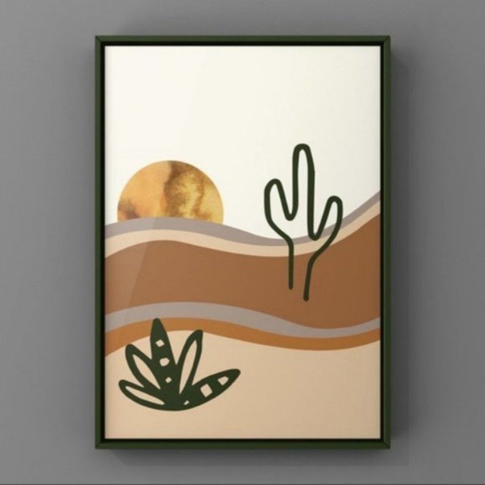 Modern boho sunset in desert cacti art prints